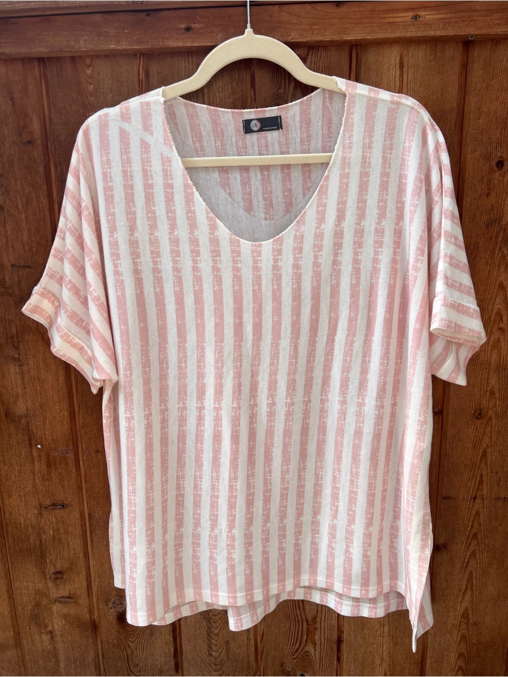 M Made in Italy High-Low Oversized Striped Viscose Top Size L Pink